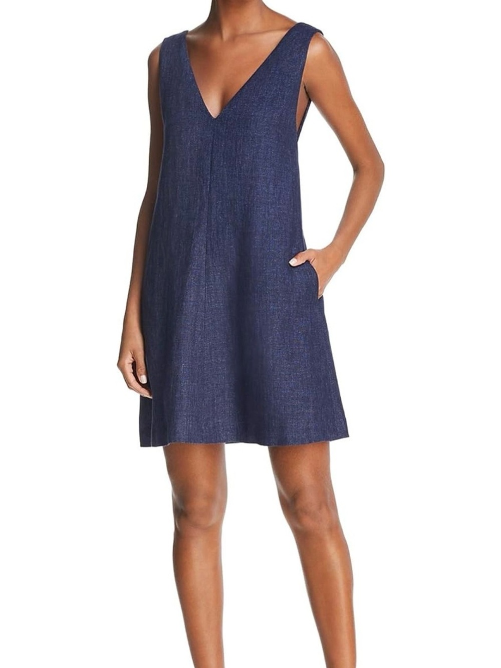 Theory nwot Sleeveless V-Neck Shift Dress linen navy denim size P